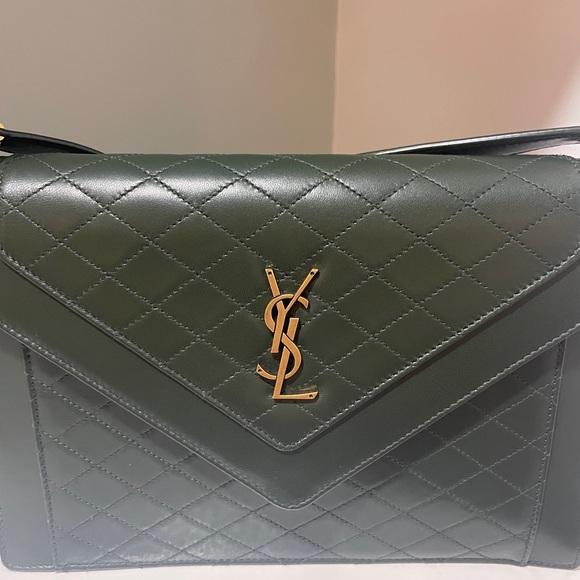 Saint Laurent Medium Gaby Quilted Leather Shoulder Bag Green VERT FONCE NEW YSL - Picture 15 of 15